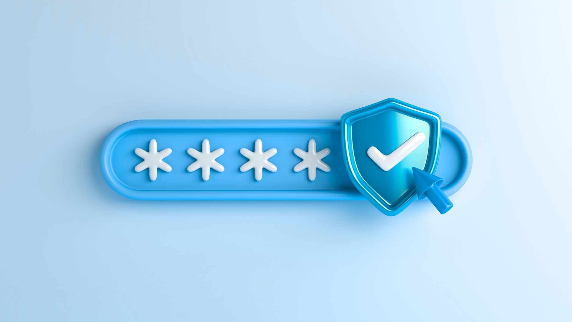 blue-toned image with a hidden password and a shield on the right.